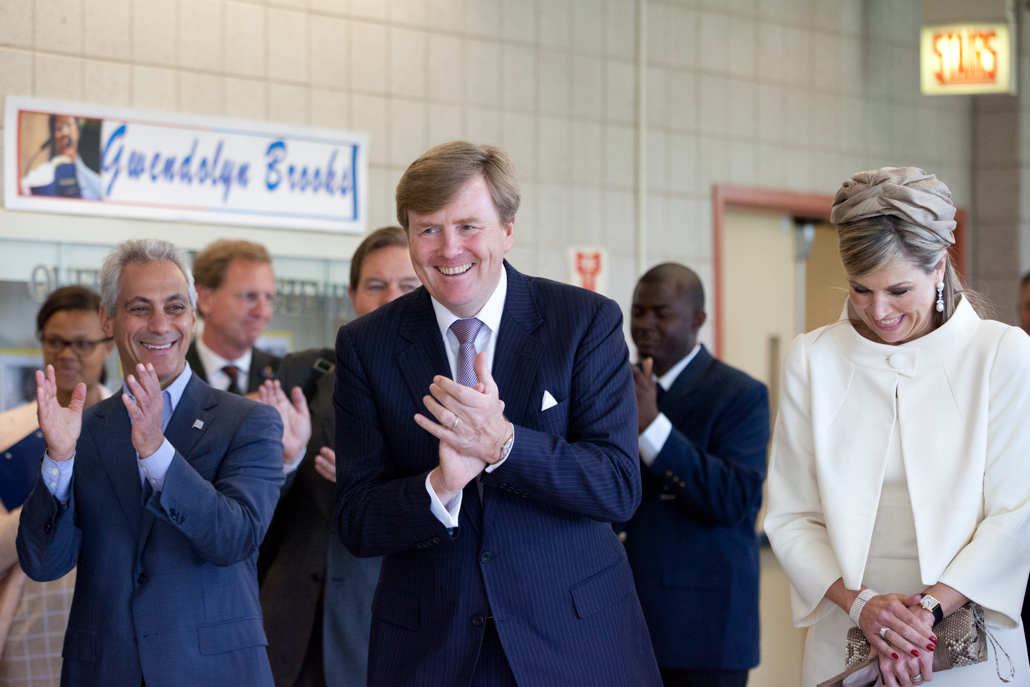 Mayor Emanuel joins their Majesties King Willem-Alexander and Queen Máxima of the Netherlands taking part in an interactive tour of Gwendolyn Brooks College Preparatory Academy.